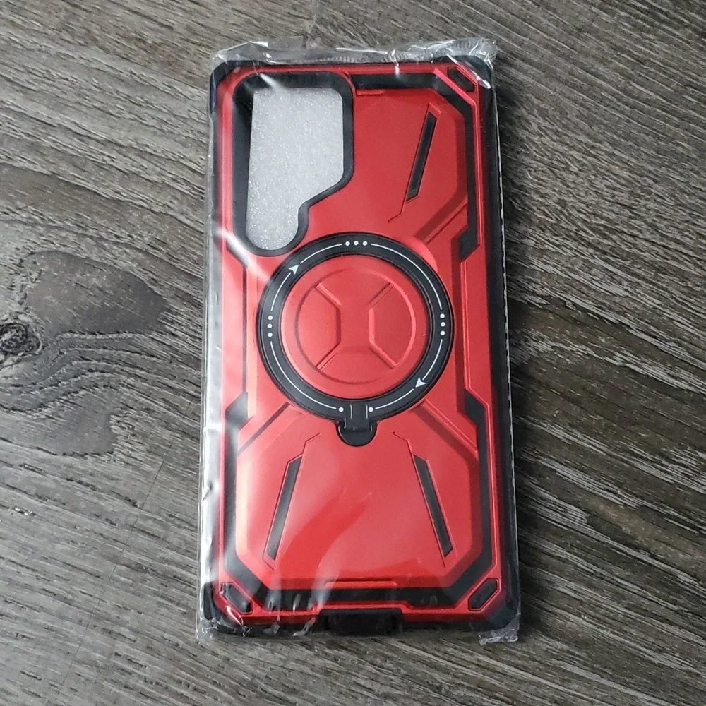 Samsung S23 Ultra Red Magnetic Bumper Case with Black Ring or Kickstand